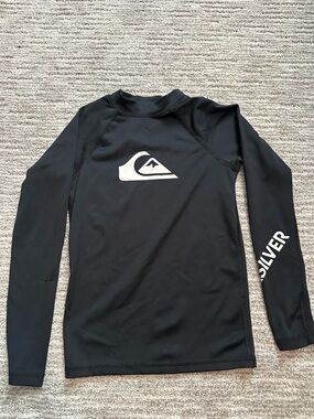 Quiksilver Black Long Sleeve Surf Top with White Logo Tag